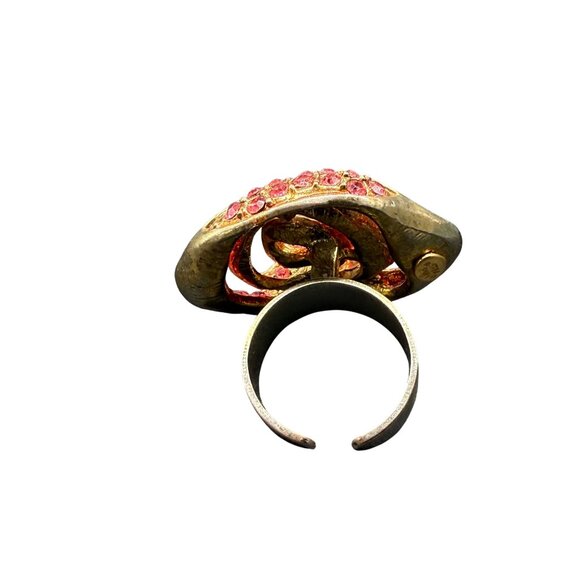 VTG Kirks Folly Red Pave Rhinestone Rose Flower Ring Size 6.75 Gold Tone Party - Picture 4 of 9